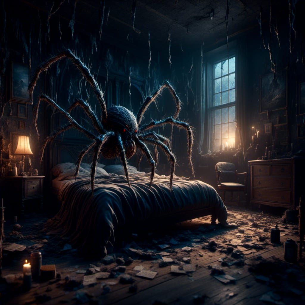 Giant Monster Spider Hiding Under a Bed