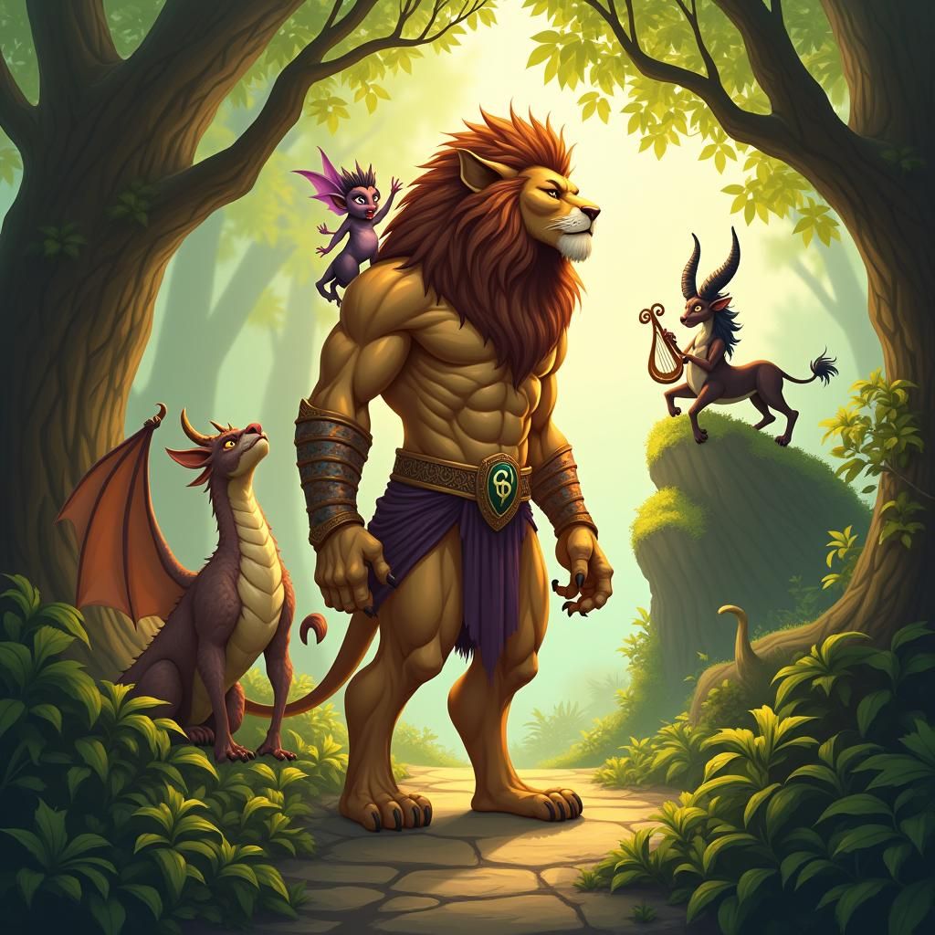Majestic Human-Lion Hybrid in Mythical Gathering