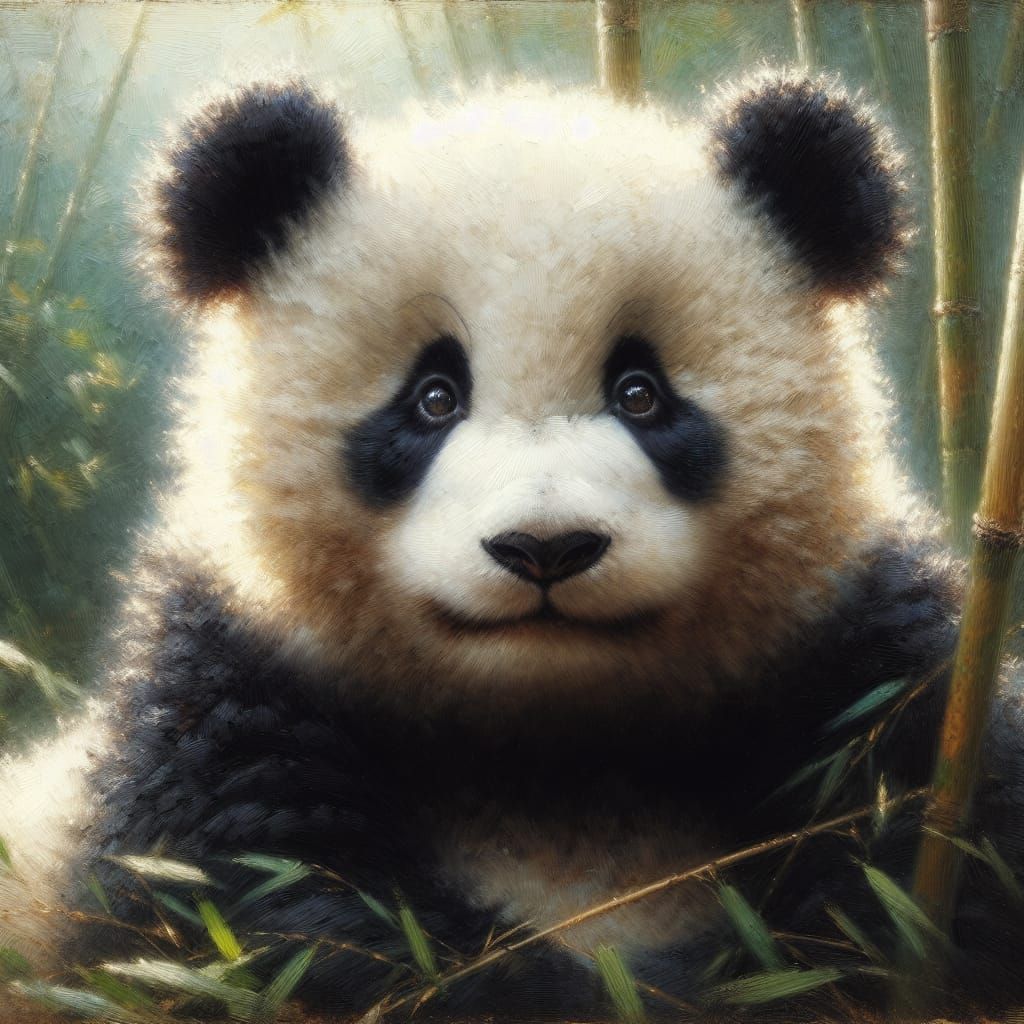 Panda Portrait in Traditional Oil Painting Style