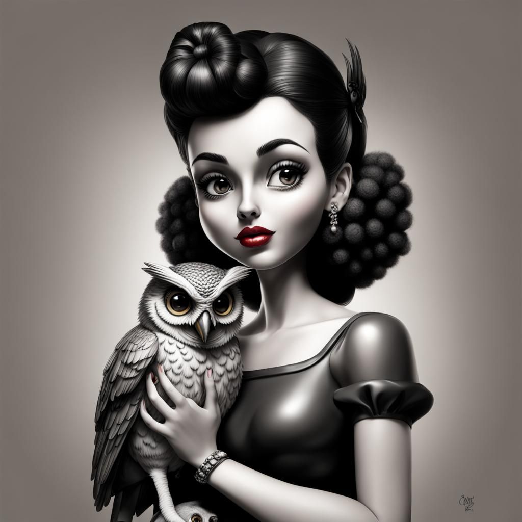 Realistic Betty Boop with Owl Companion
