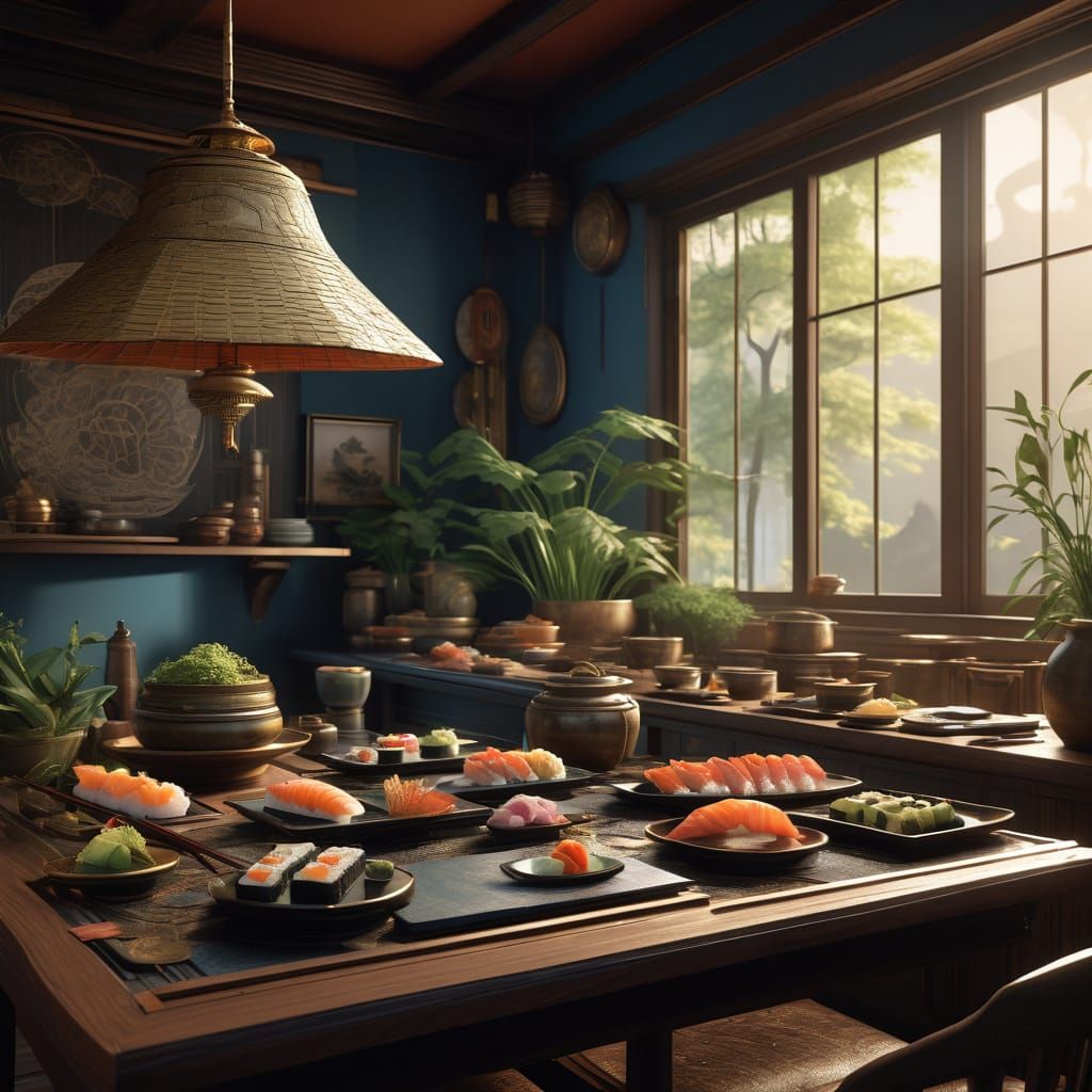 Refined Alligator Chef Crafts Sushi in Elegant Japanese Kitc...