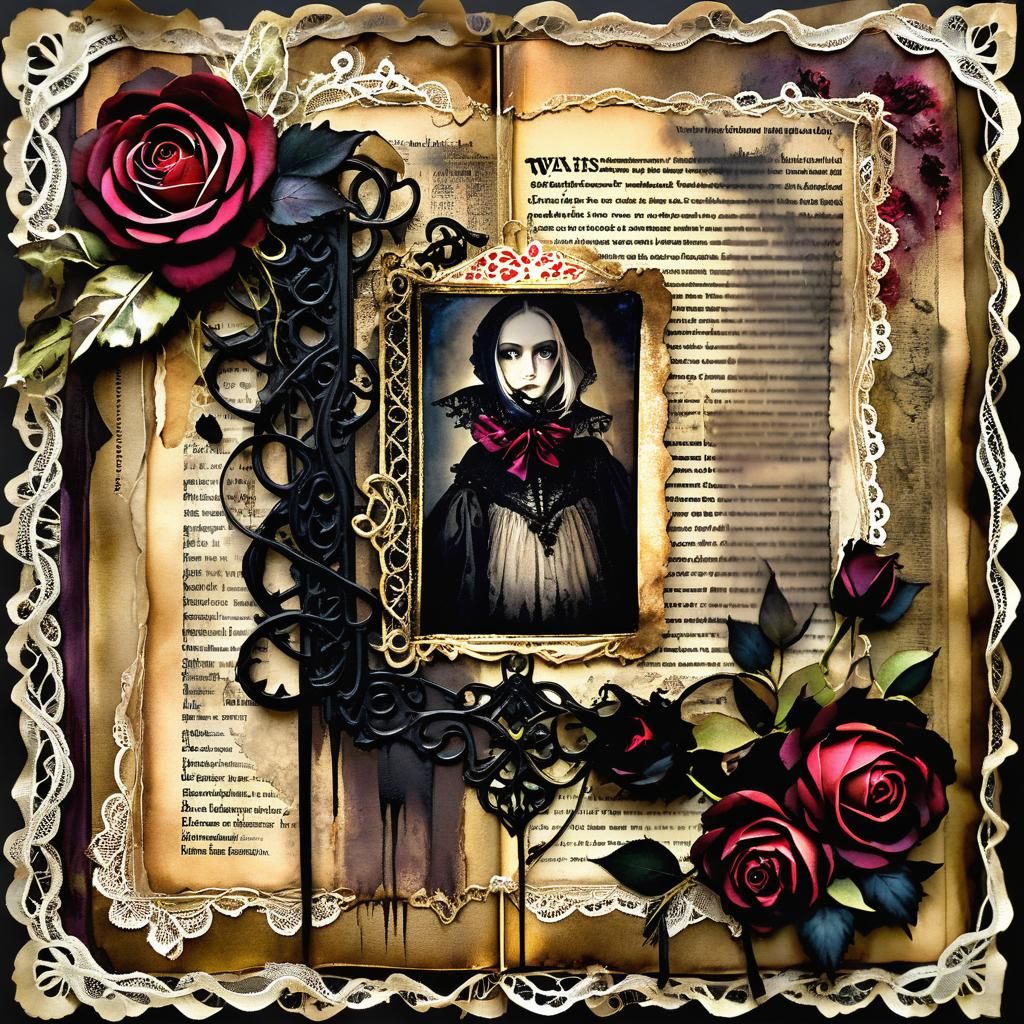 Gothic Scrapbook Page with Roses and Lace
