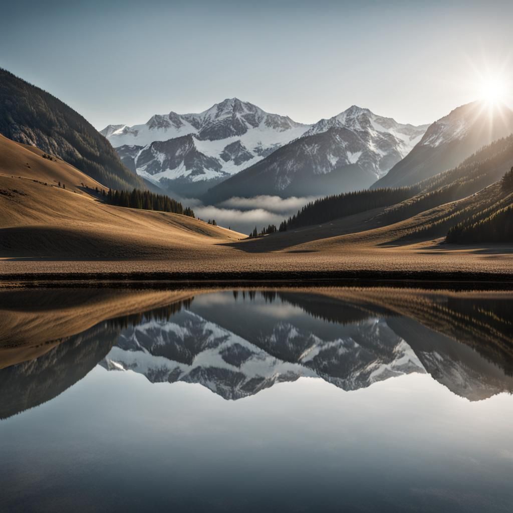 Mountain Valley Reflections in Water