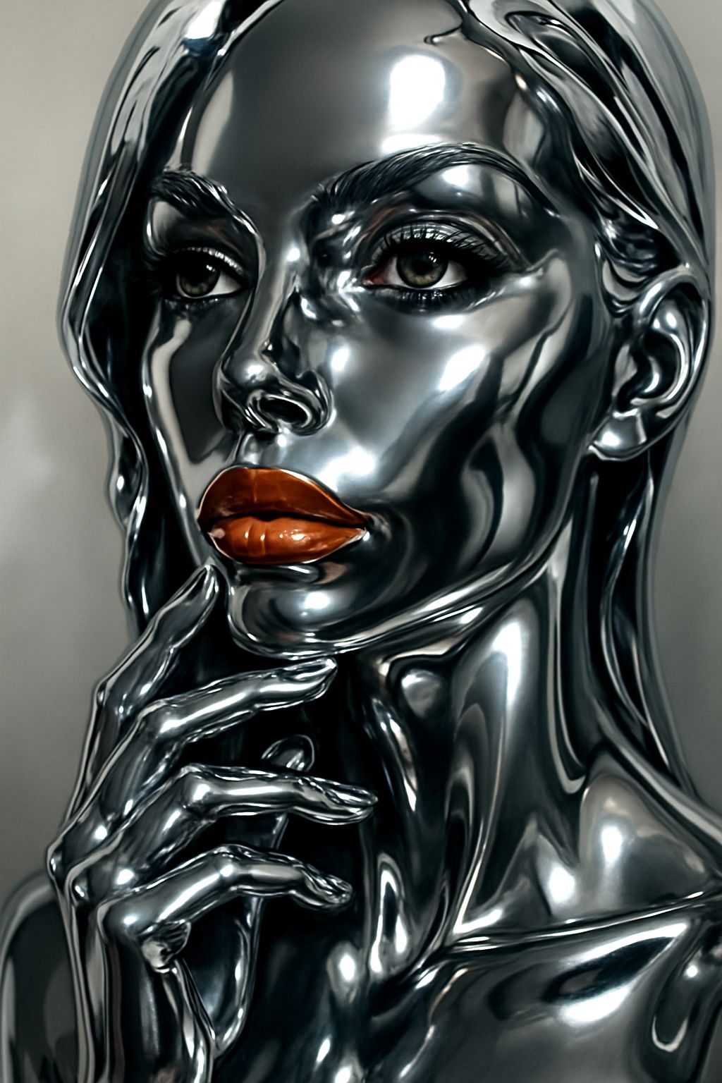 Hyperrealistic Portrait in Liquid Chrome