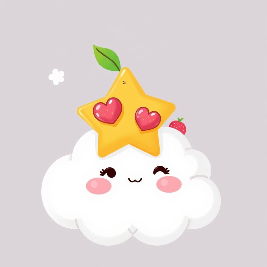 Kawaii Character with Pink Cheeks and Accessories