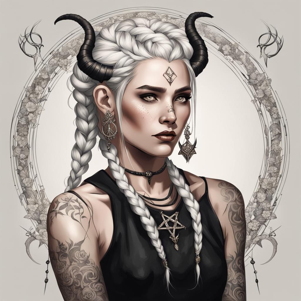 Beautiful Satyr with White Braids and Rune Tattoos