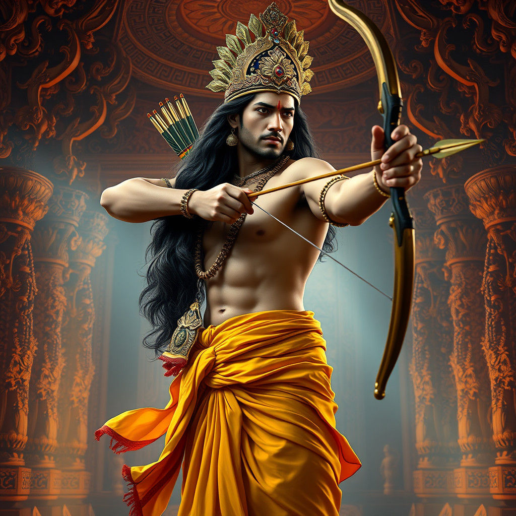 Regal Yogi with Bow in Ancient Palace