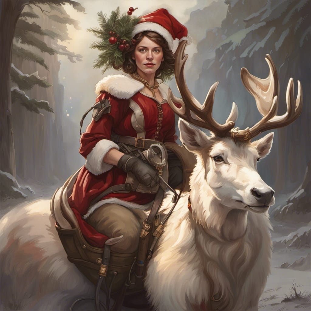 Armed Santa Claus on Sleigh in Rembrandt Style