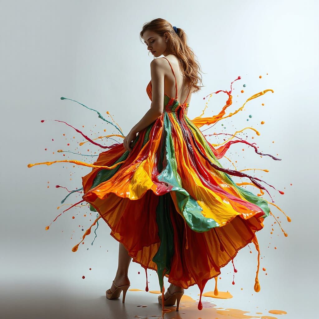 Woman in Dazzling Oil Paint Dissolution