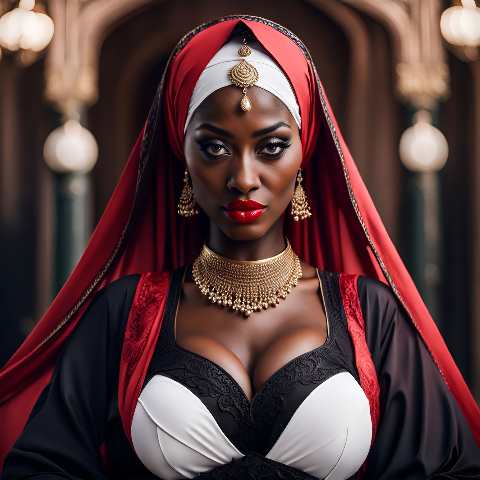 Muslim Hijab Goddess with Red Lipstick in HD