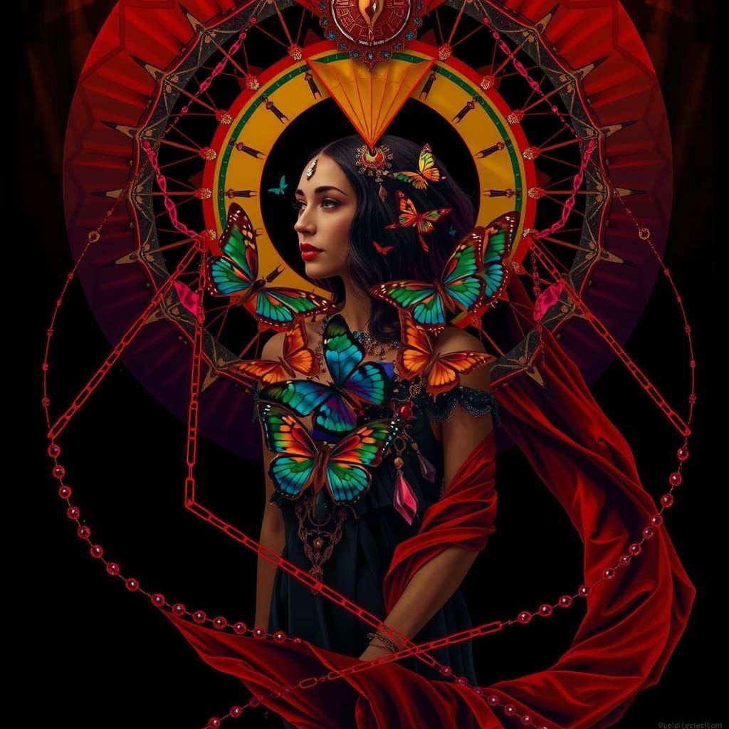 Regal Woman in Psychedelic Vortex, Art Deco Style