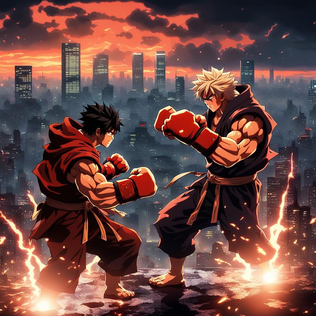 Ryu Battles Ken in a Fantastical Anime Showdown