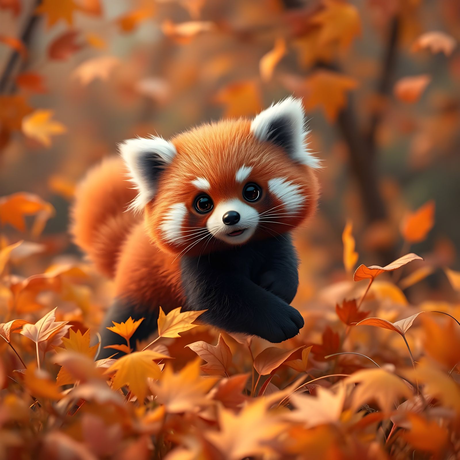 Whimsical Autumn Red Panda