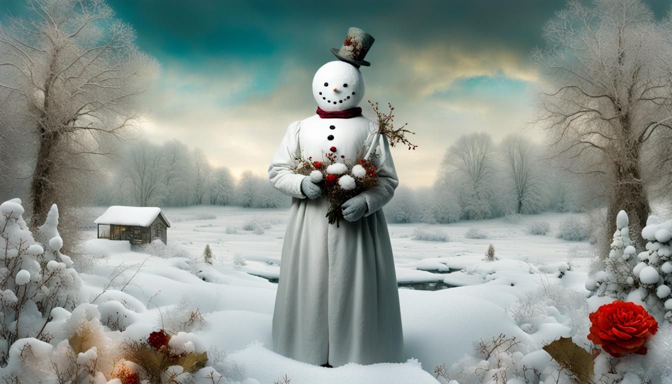 Snowman's Christmas Card in a Winter Wonderland