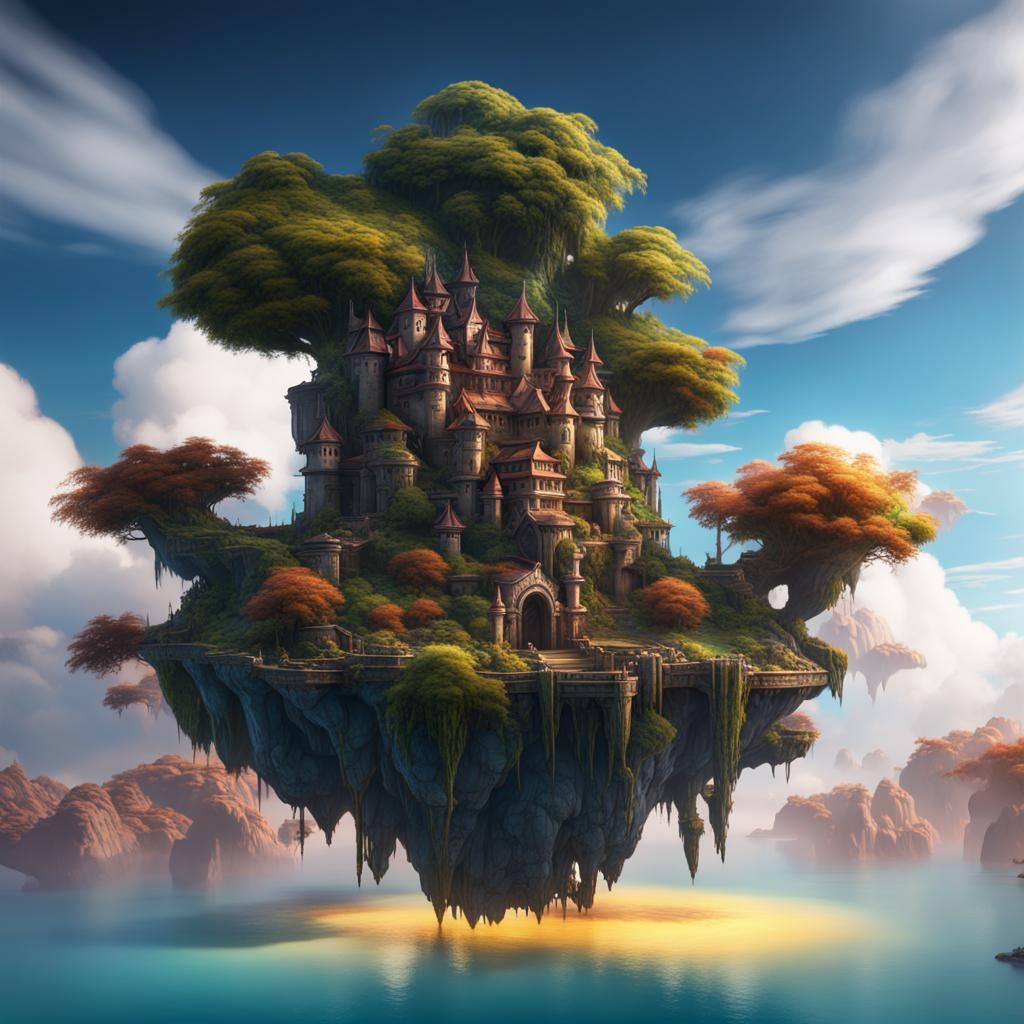 Fantastical Floating Island Concept Art in 8K