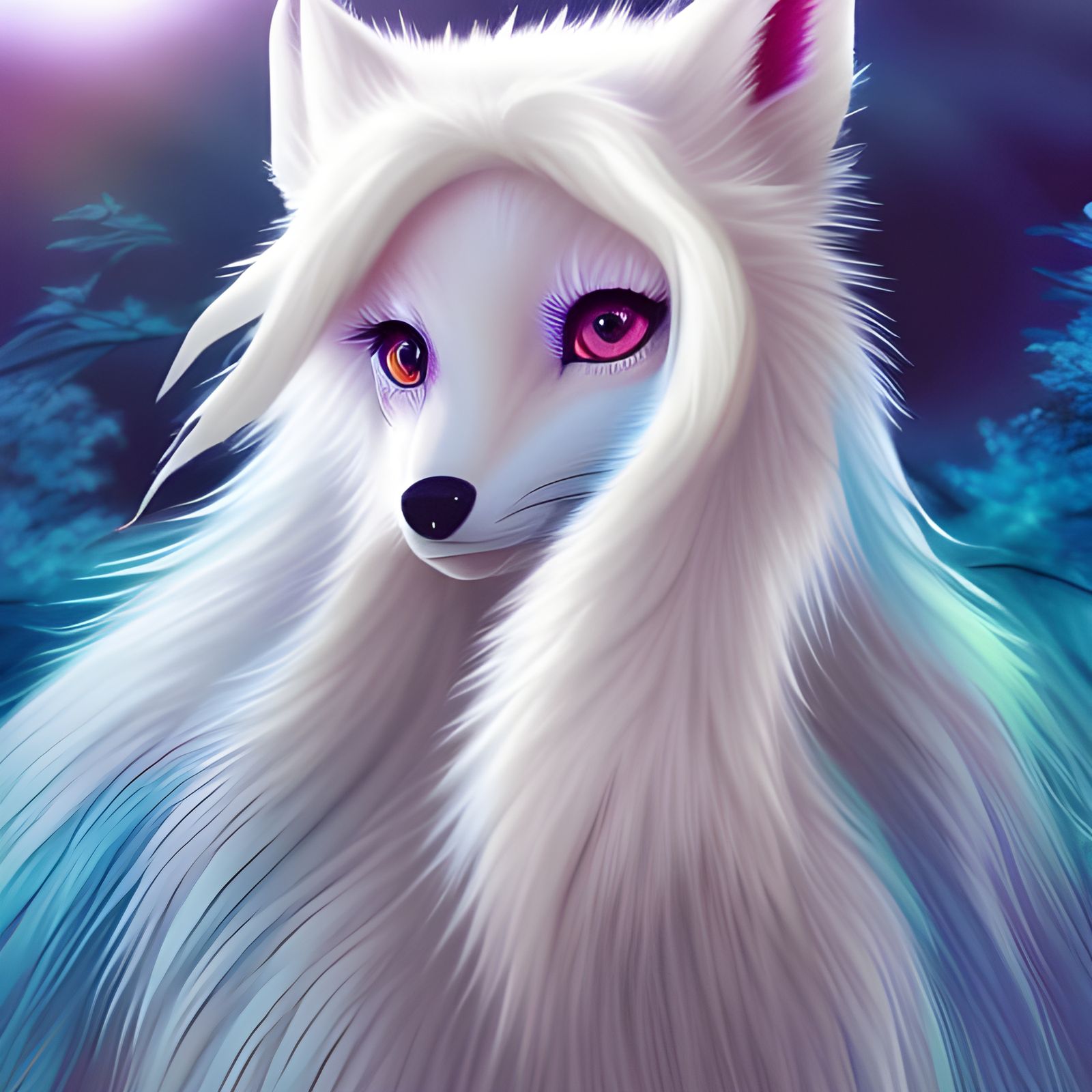 Animated White Fox with Nine Tails in Sunlight
