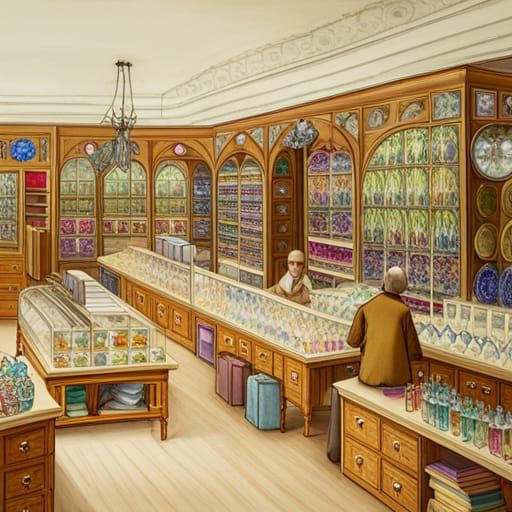 Shop Interior Displaying Colored Crystal Glasses
