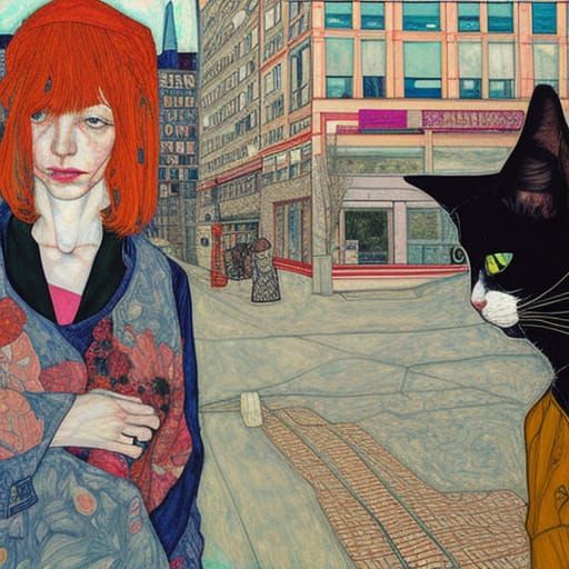 Cats Roam Night Streets in Expressionist Style