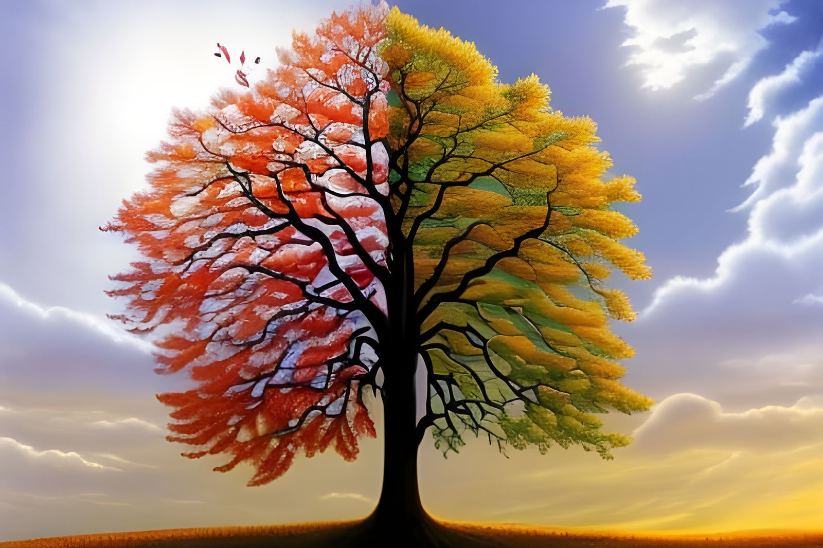 Four Seasons Tree of Life: Hyperrealistic Splash Art