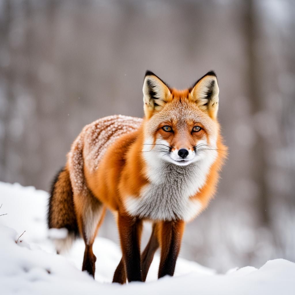Happy Fox in Winter Snowscape