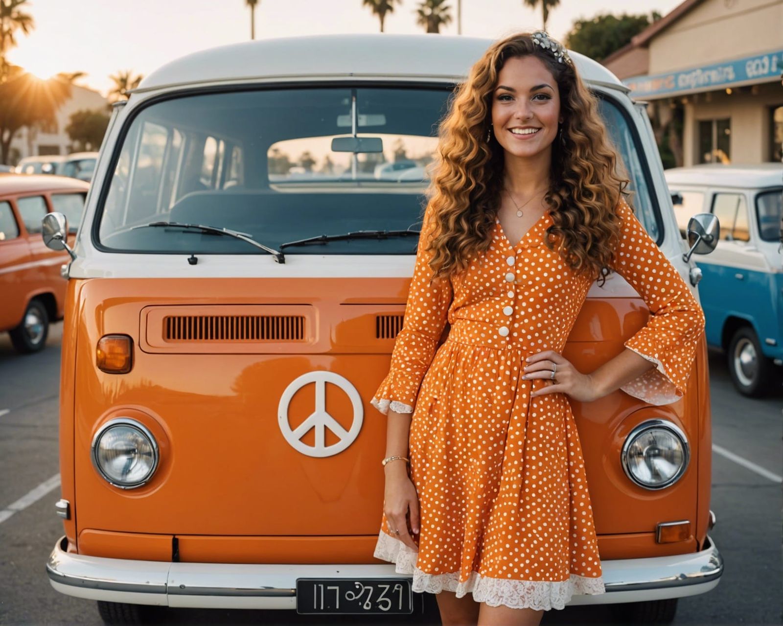 1960s Woman in Polka Dot Dress by VW Van