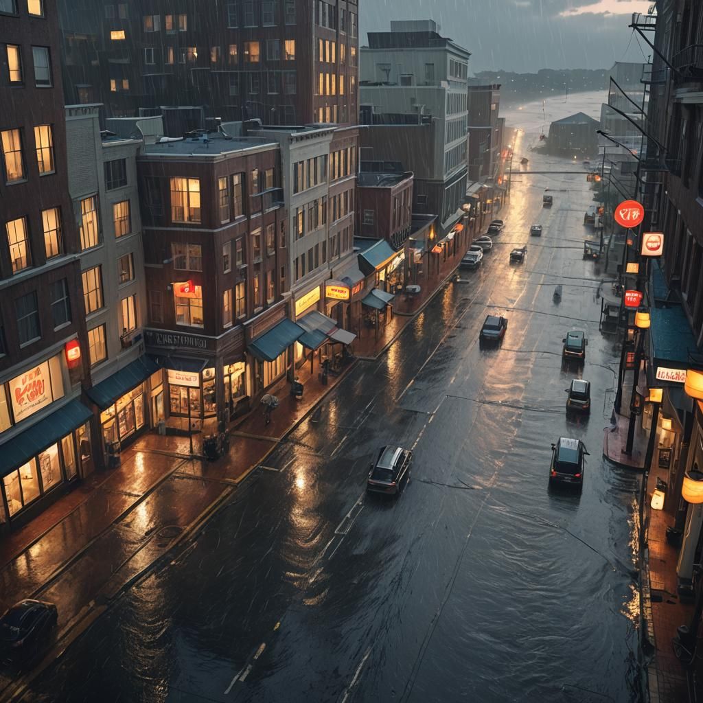 Rainy Dusk in Virginia Beach: Fantasy Concept Art