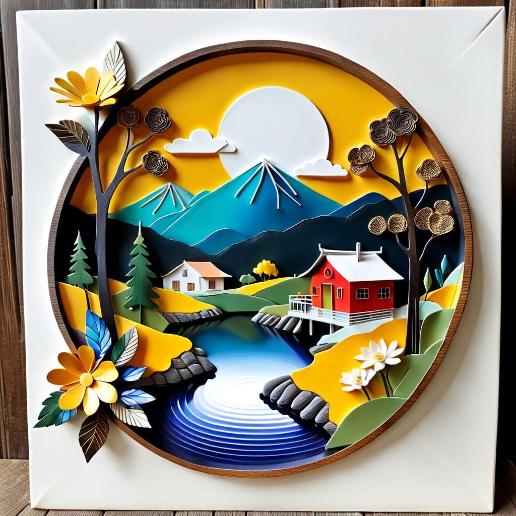 Crystall Art Landscape with Metal Line Accents