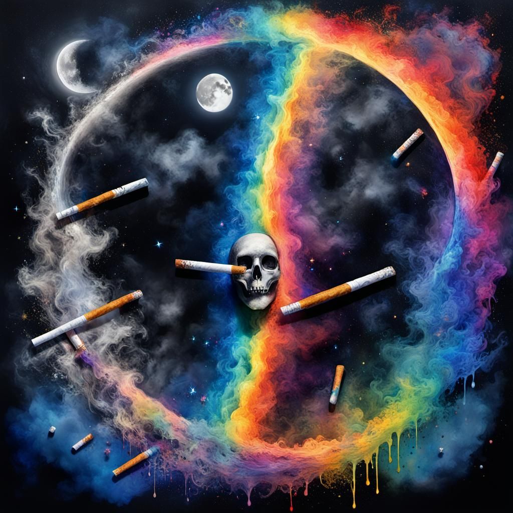 Gothic Cigarette Under Moonlight: Impasto Painting