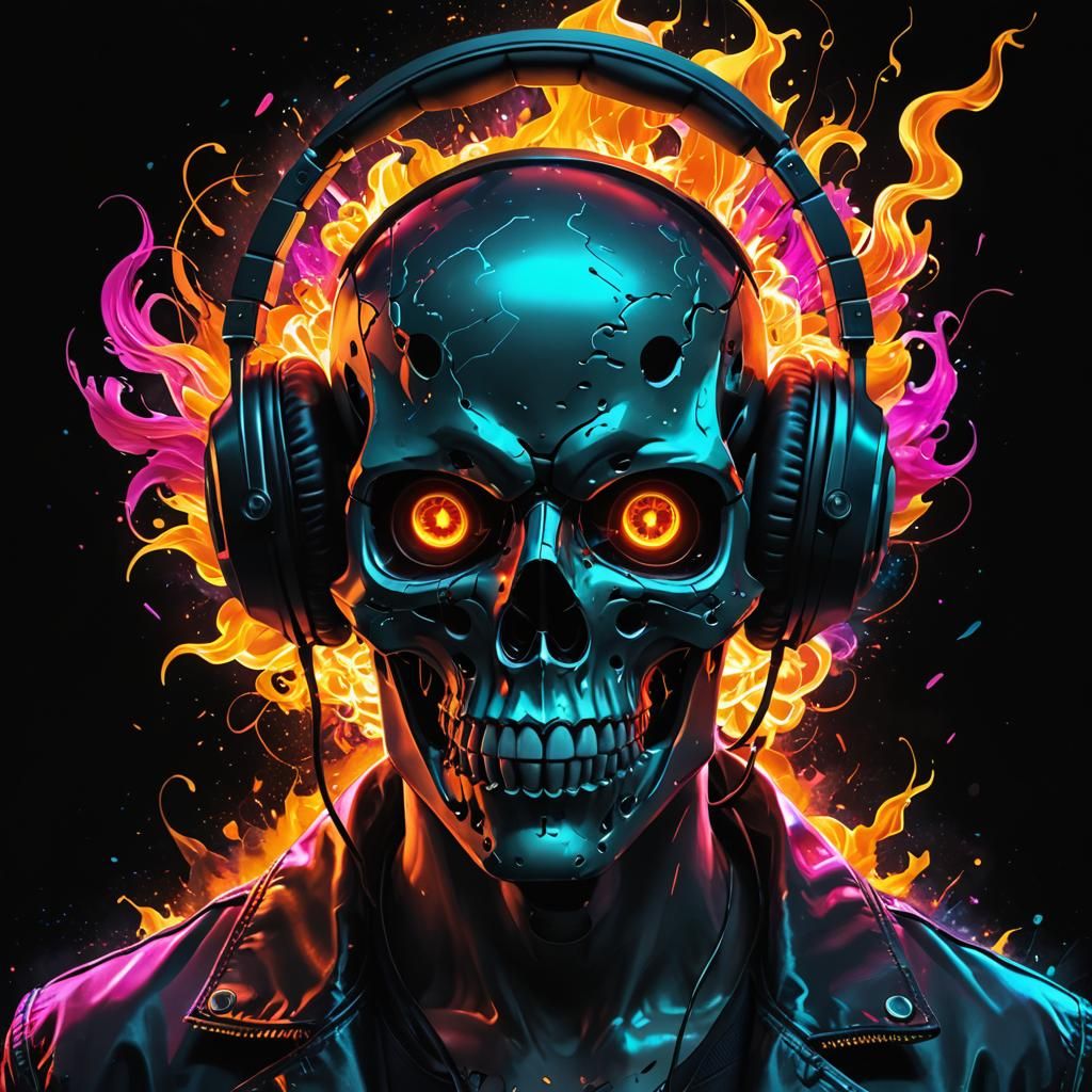 Neon Skull Explosion: A Digital Masterpiece