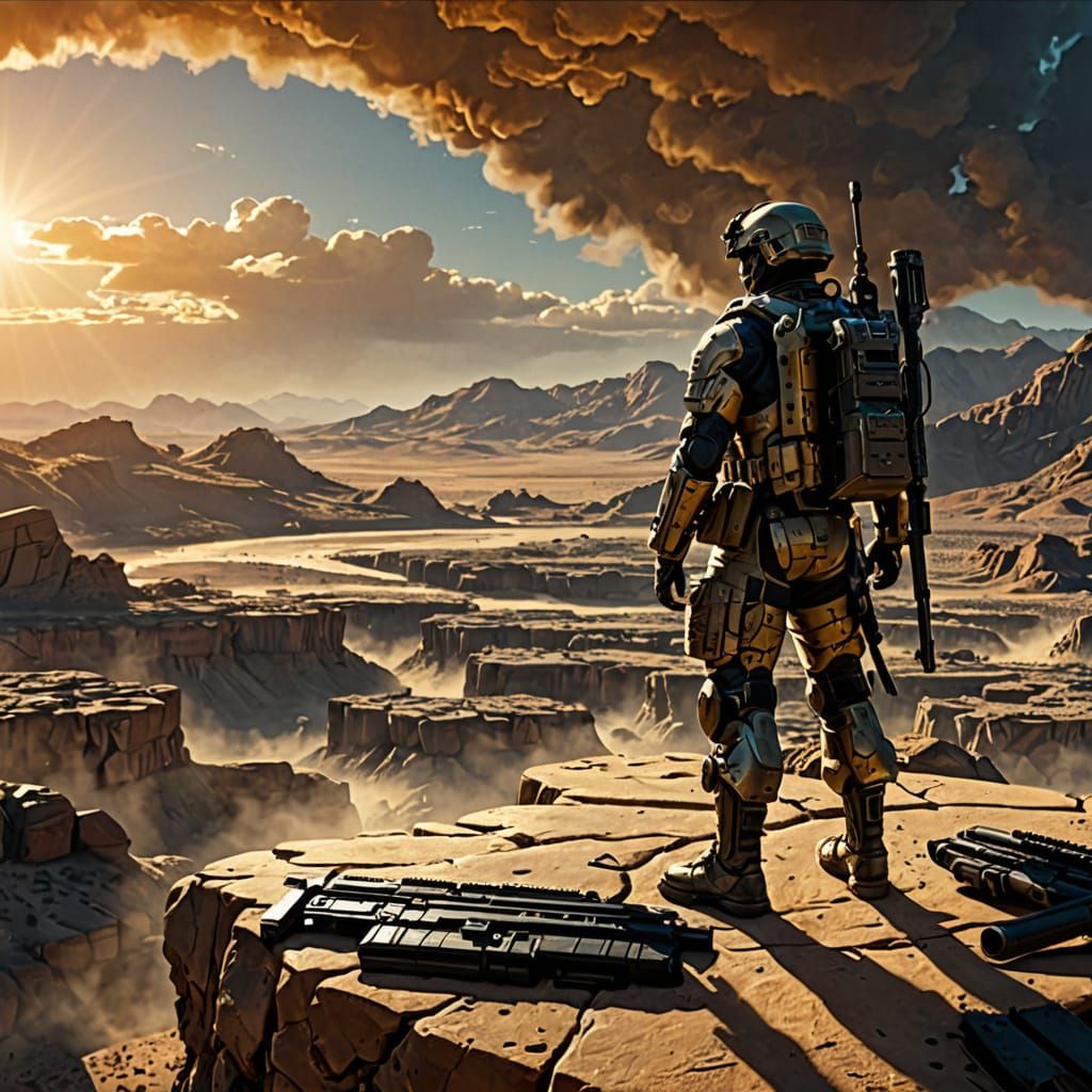 Battle-Scarred Desert Planet Landscape in Cinematic Digital ...
