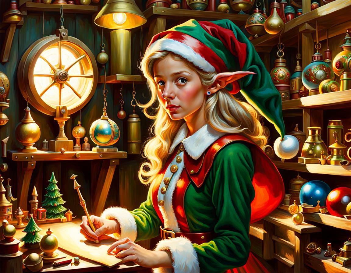 Elf in Santa's Workshop: Oil Painting