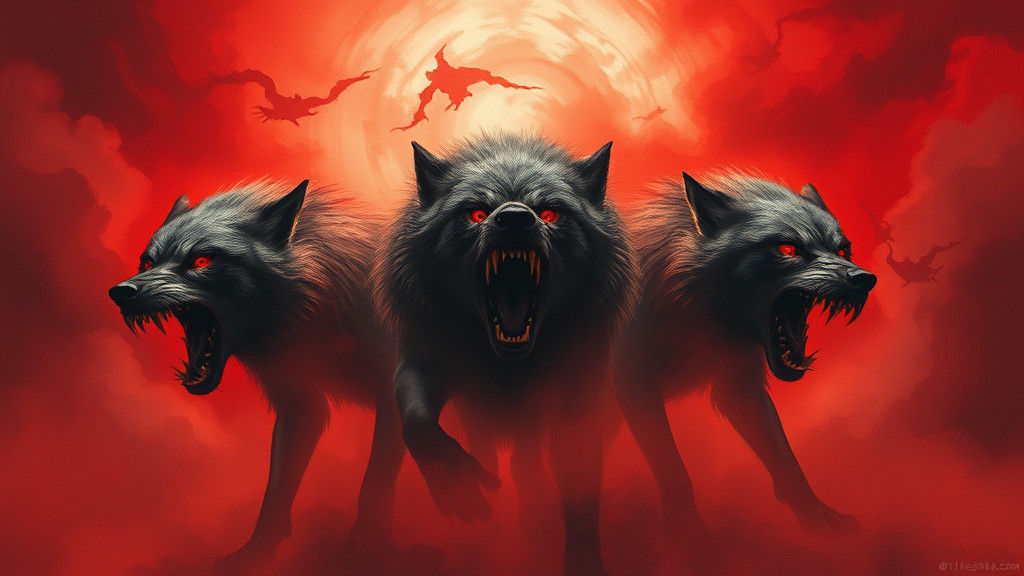 Angry Wolves in Crimson Fog: A Dark Fantasy