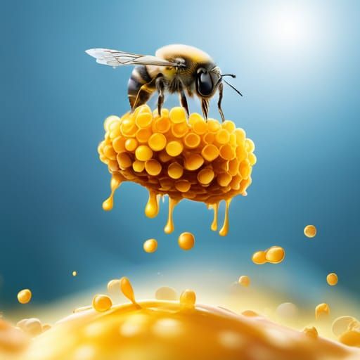 Cute Bee Bathes in Honey Waterfall
