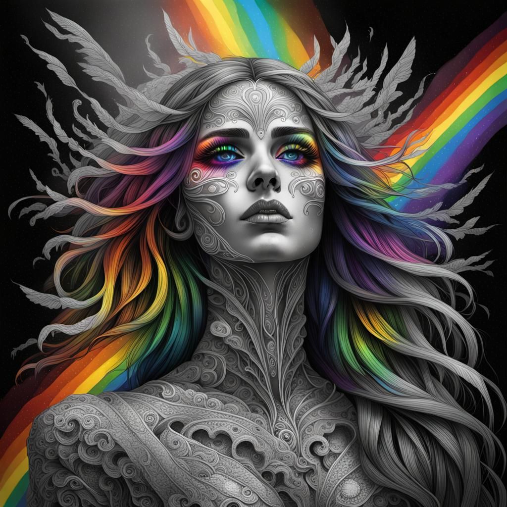 Eerie Woman with Rainbow Eyes in Splash Art Style