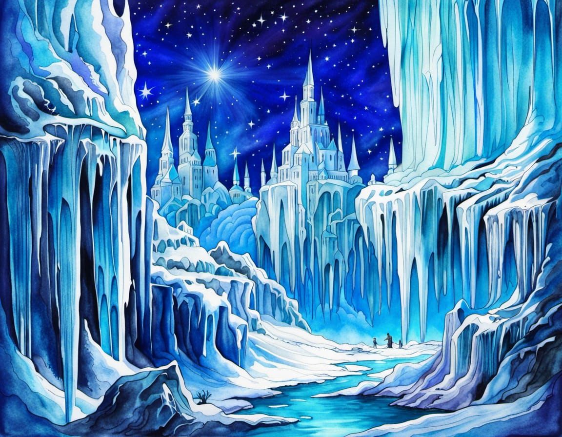 Icy Fantasy Landscape with Crystal Castle