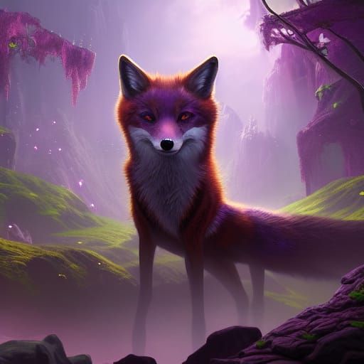 Fantastical Violet Fox in Detailed Matte Painting