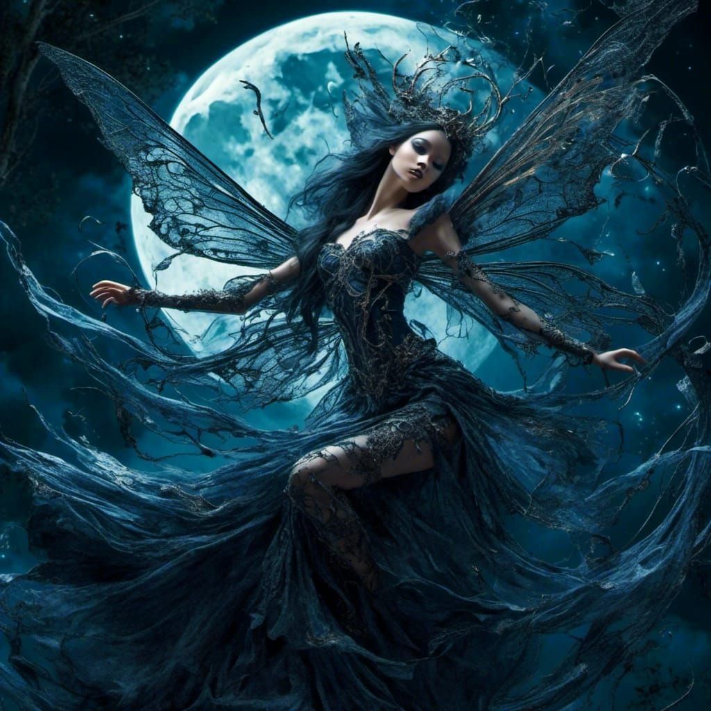 Ethereal Dark Fairy Dance Under Moonlight
