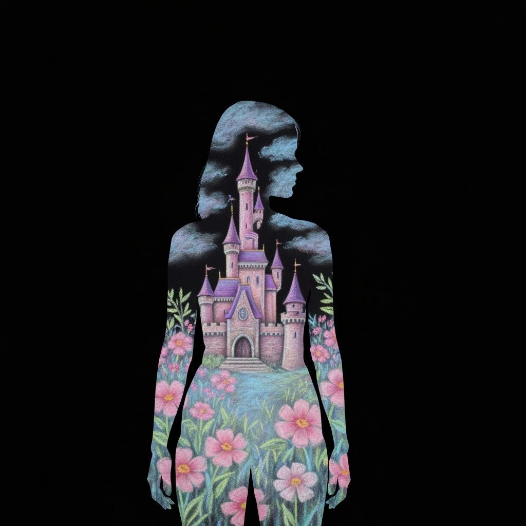 Woman Silhouette with Pastel Chalk Castle Art