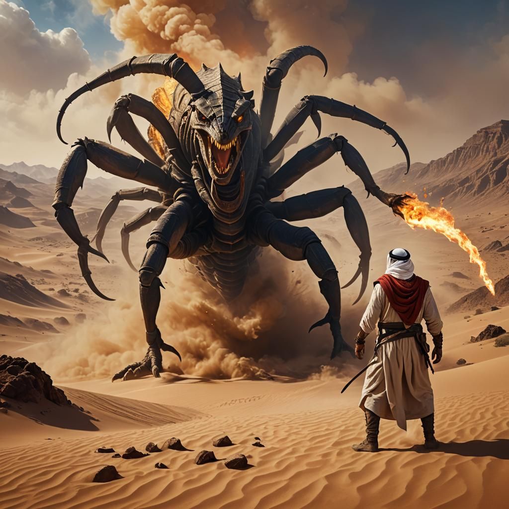 Sand Fire Elementalist vs Giant Scorpion in Desert