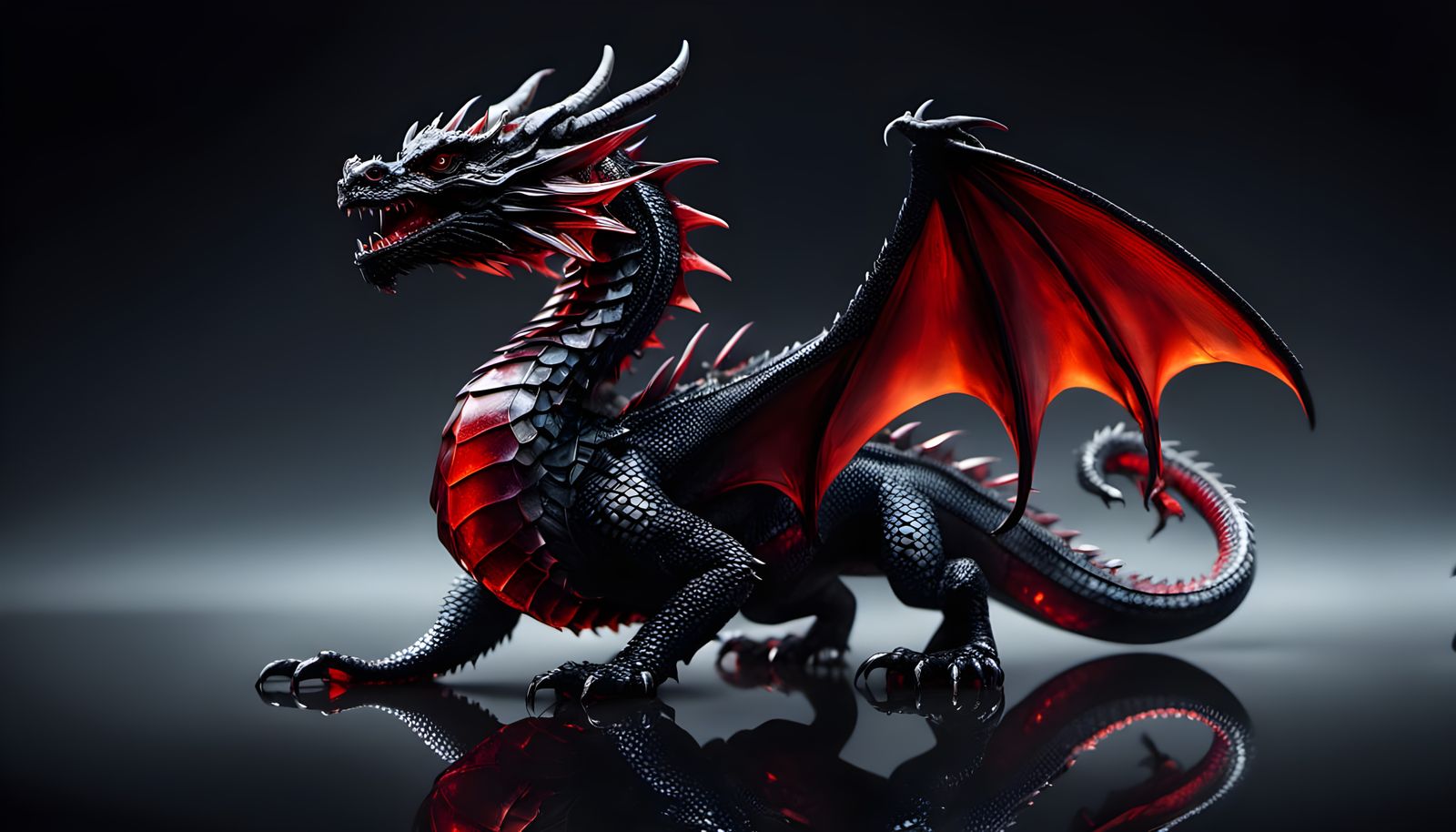 Glass Dragon Shimmers Against Dark Gradient Background