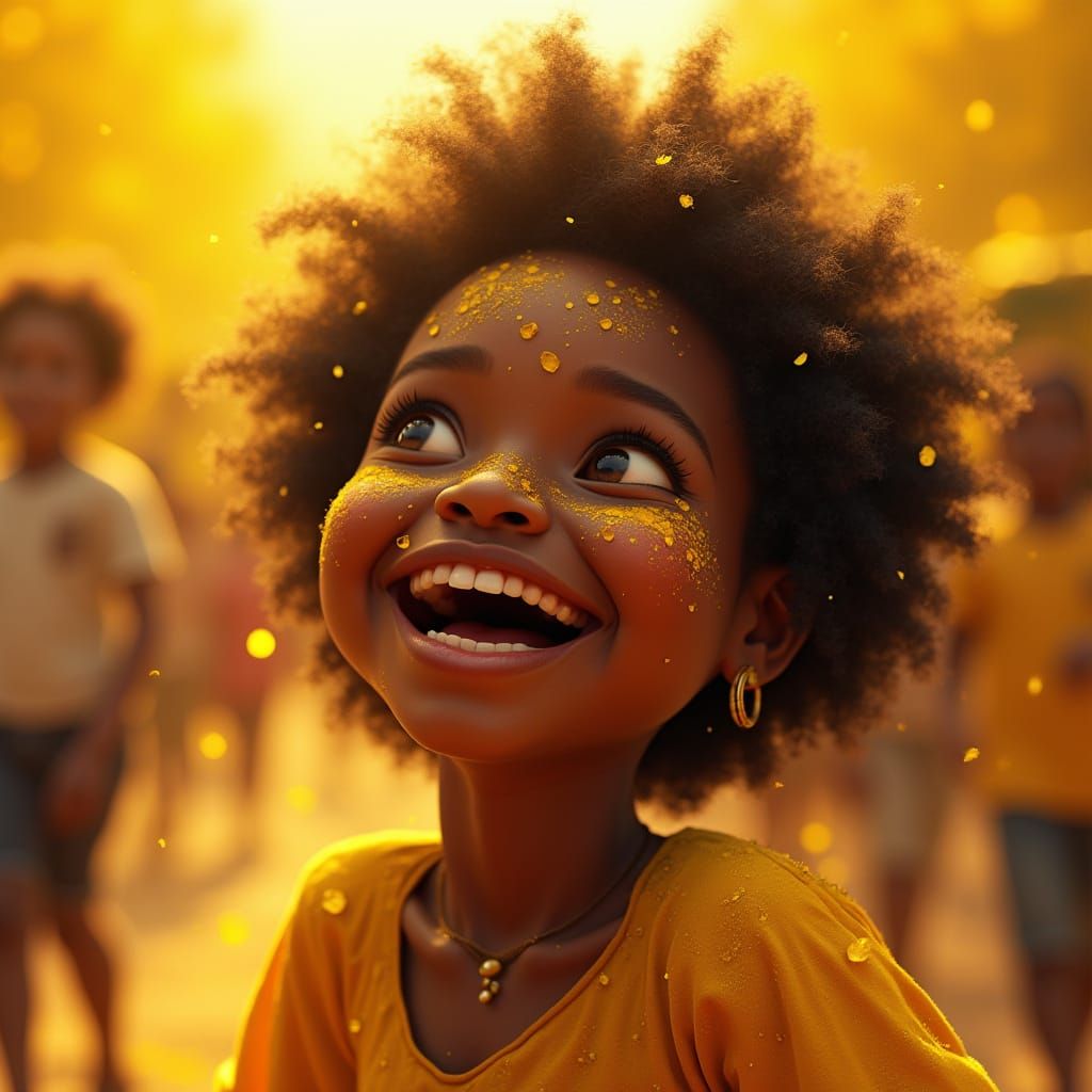 Joyful Black Girl Embracing Spring in Vibrant, Polychromatic...