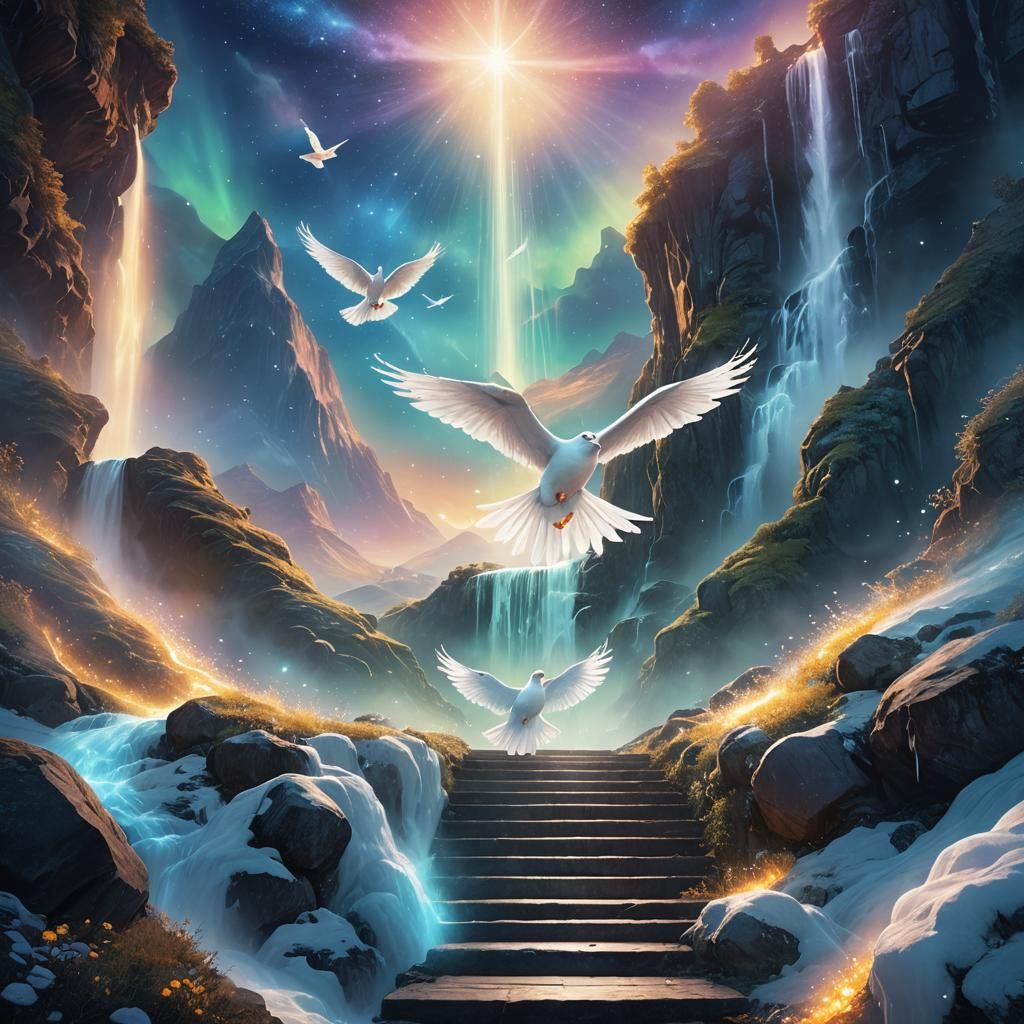 Valhalla Stairway: Cosmic Astral Illustration in Mystic Ligh...