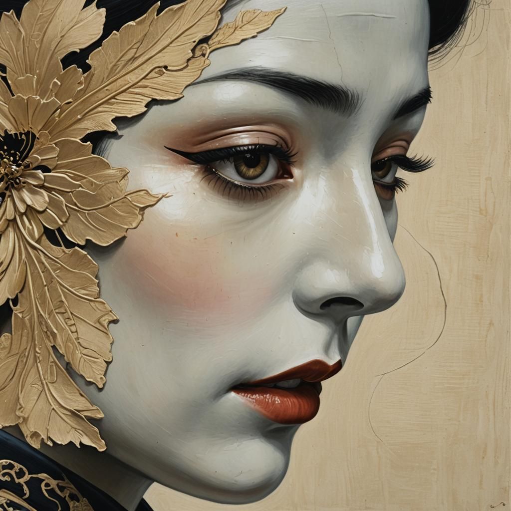 Emily Demetrios Mask Portrait in Ukiyo-e Style