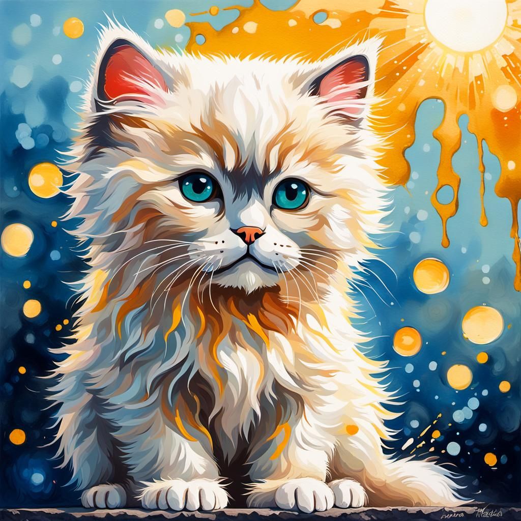 Himalayan Kitten Gouache Painting in Golden Hour