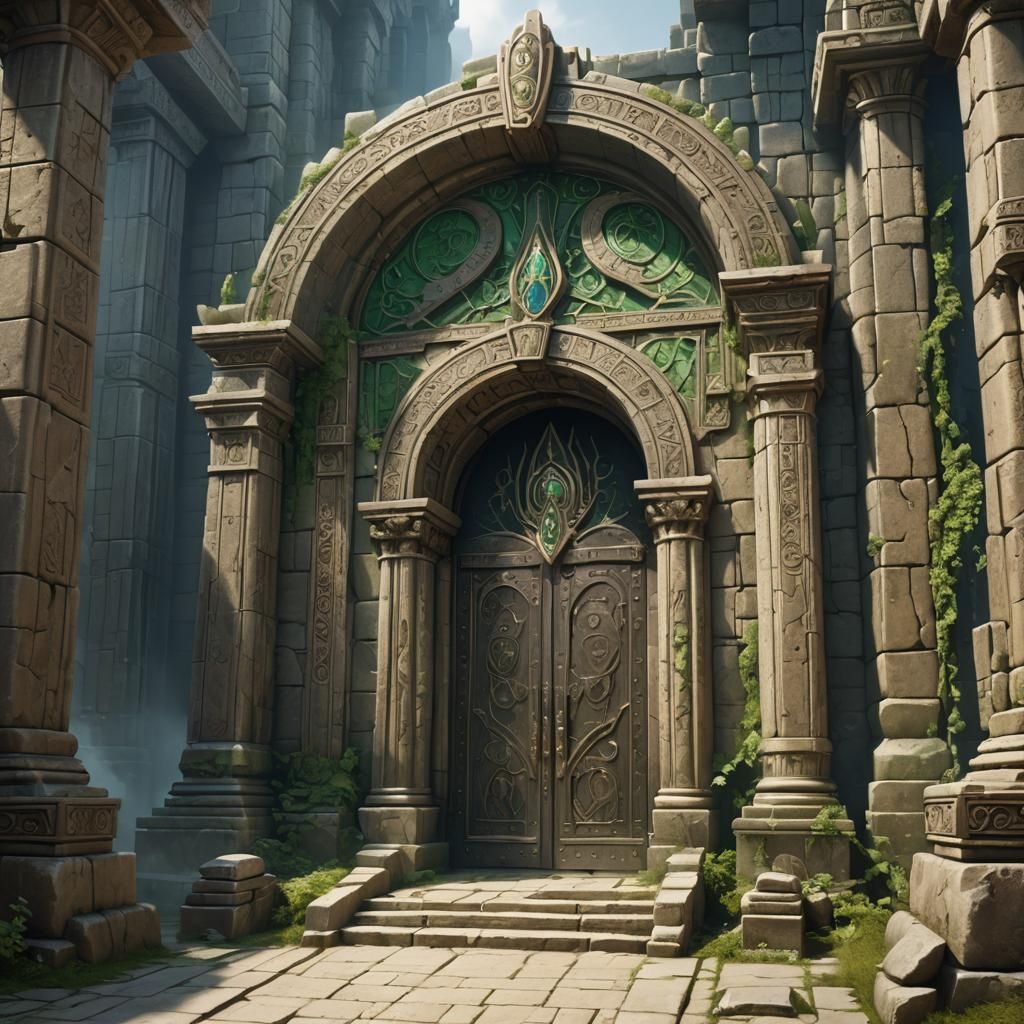 Fantasy Temple Entrance Dedicated to Envy and Inquisition