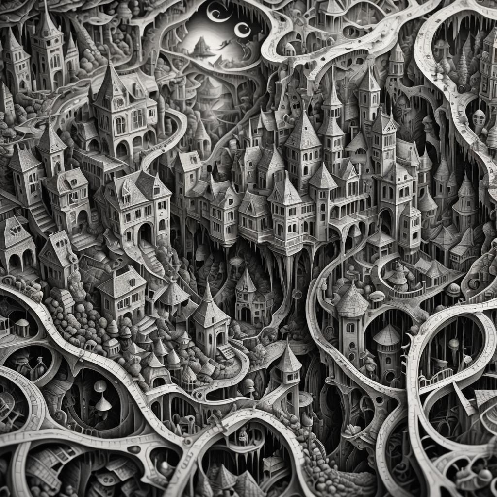 Detailed Black and White Doodle World Macro Shot