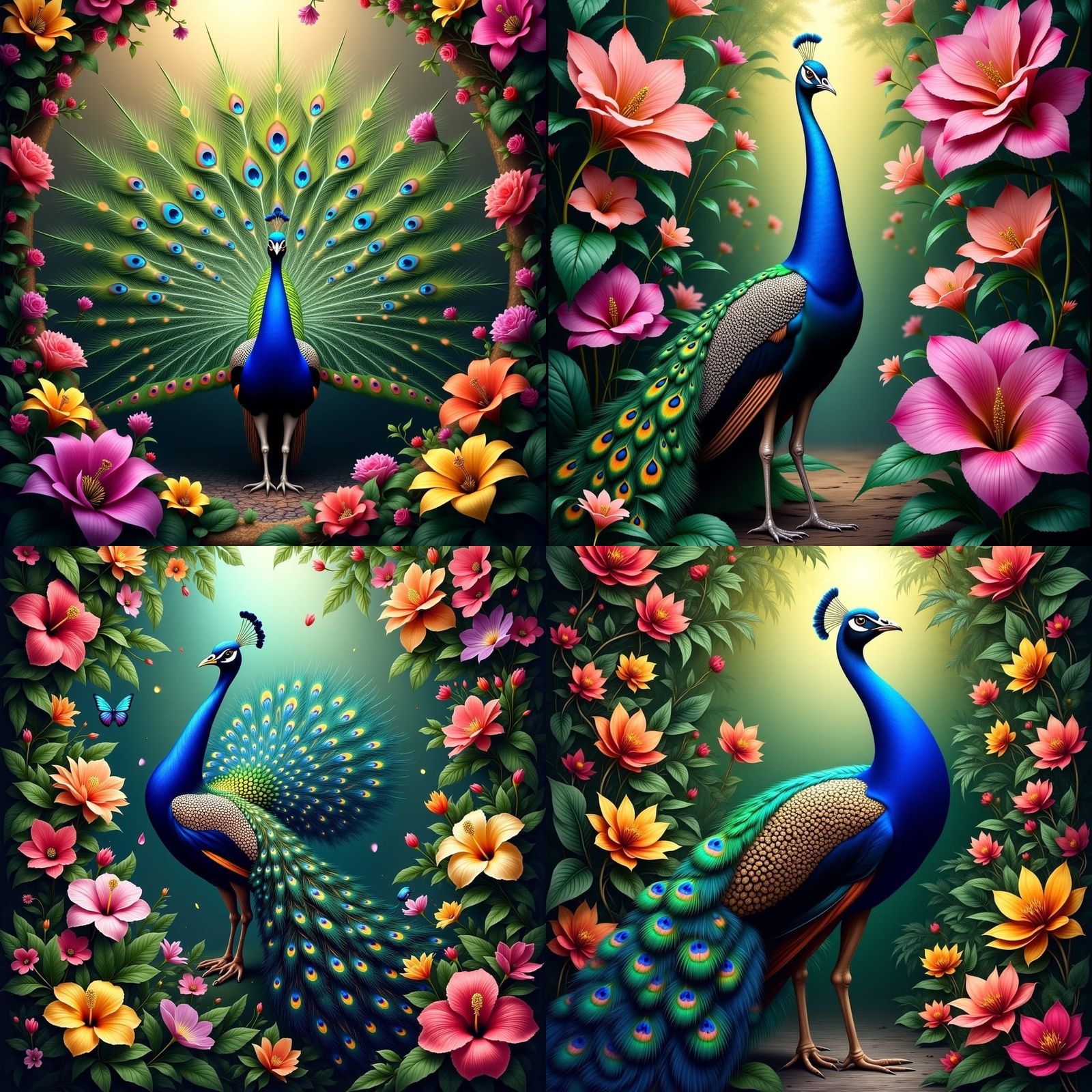 Spectacular Peacock Shines in Vibrant Tropical Garden