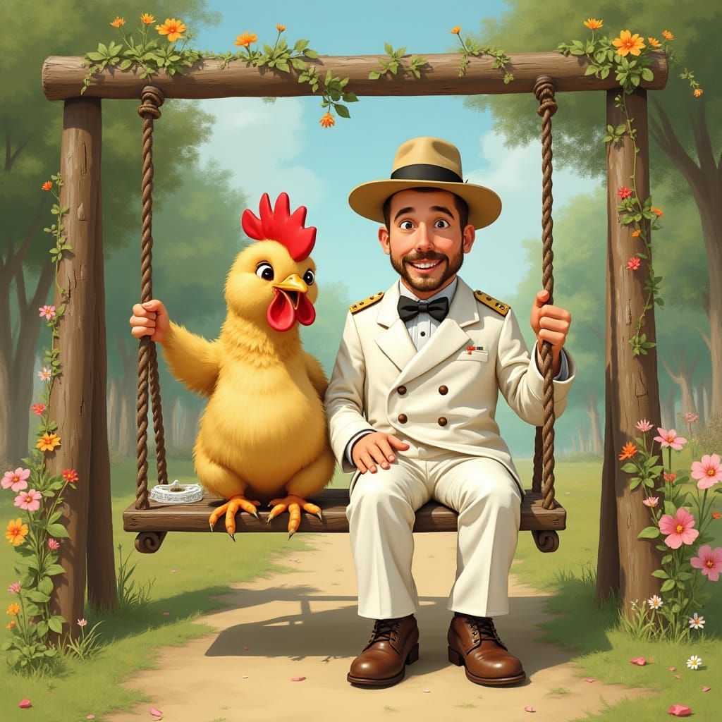 Colonel Sanders and Chicken Enjoy Playground Swing