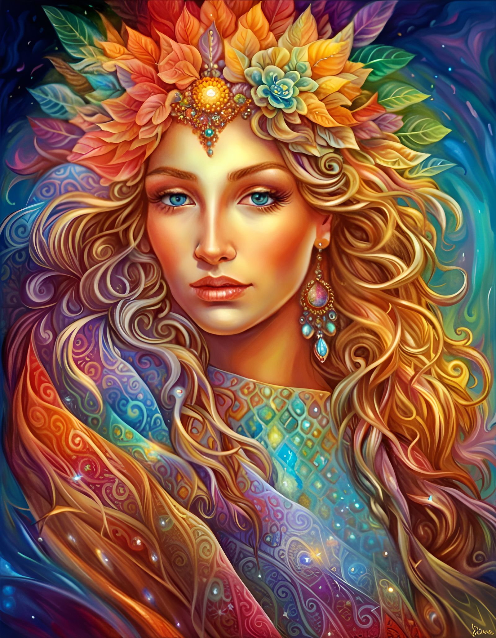 Celestial Woman with Diamonds in Holographic 3D Art