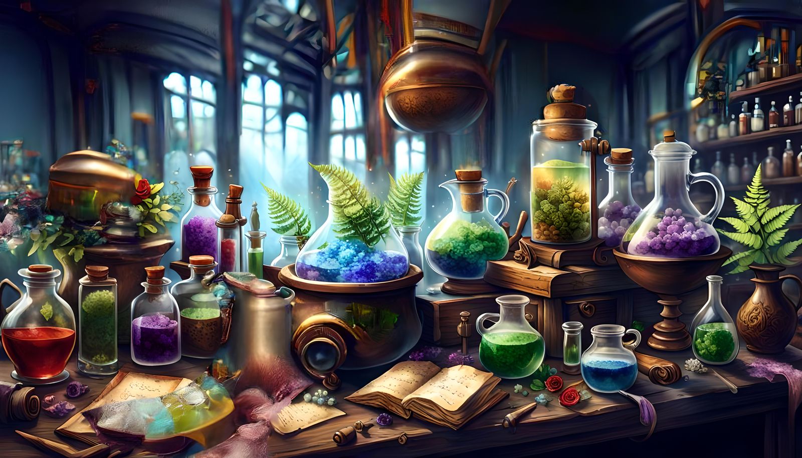 Aetherpunk Apothecary's Enchanted Potion Lab
